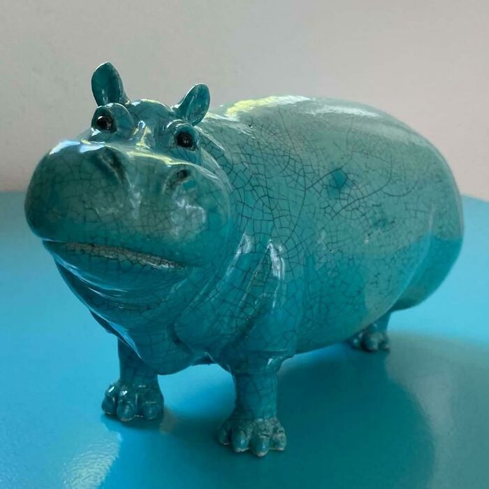 Hippo, Hand Sculpted And Raku Fired Ceramic