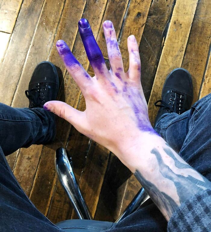 My Coworker Put Straight Printer Ink In One Of My Gloves At Work. This Will Take A Week Or Two Minimum To Come Off