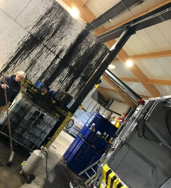 60-Liter Oil Canister Exploded, At The Right Is A Freshly Painted Truck