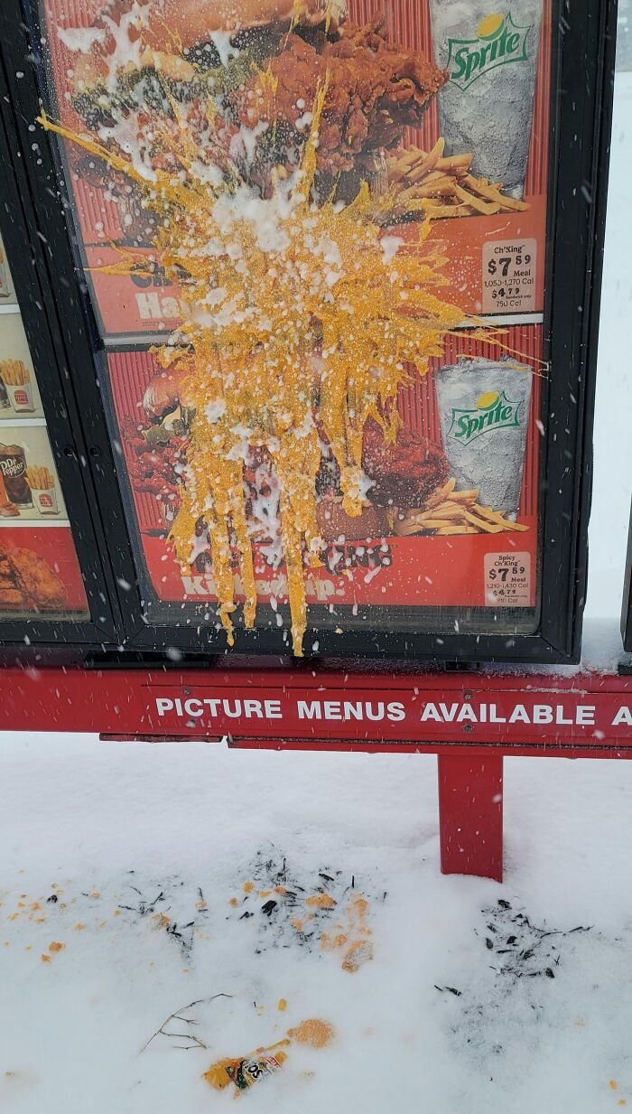 Some Jerks Threw An Entire Jar Of Queso On The Menu Board At My Work And I Had To Scrape It Off With A Chisel