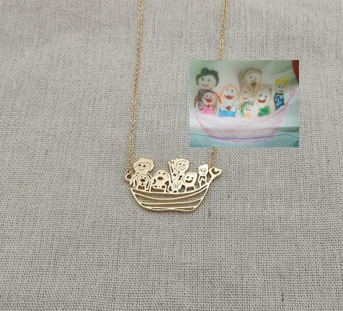 I’m A Small Business Owner. My Partner And I Work On Necklaces And Keychains With Drawings. We Made This One For A Mom With Her Daughter’s Drawing