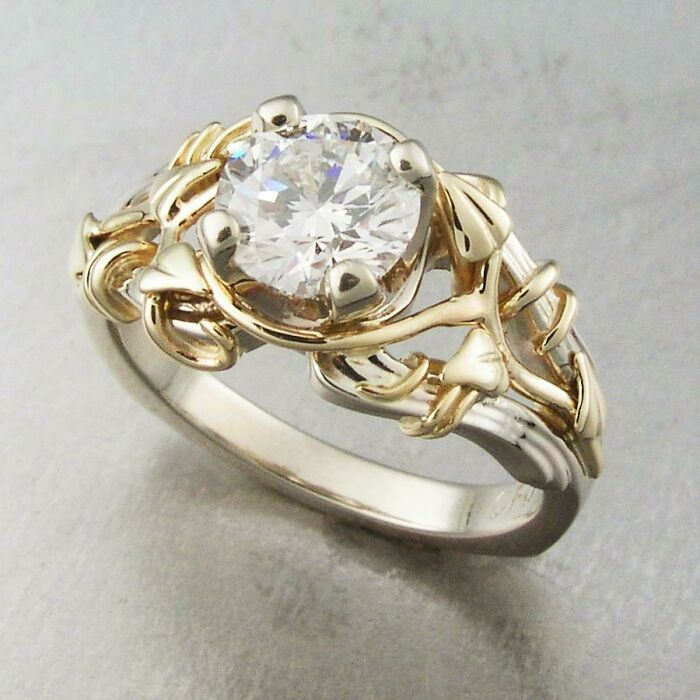 This Ring Was A Collaboration With My Oldest Son. I Made The White Gold Casting And He Built The Yellow Gold Vine And Leaf Parts. We Did This Back In 2008 As A Custom Wedding Ring