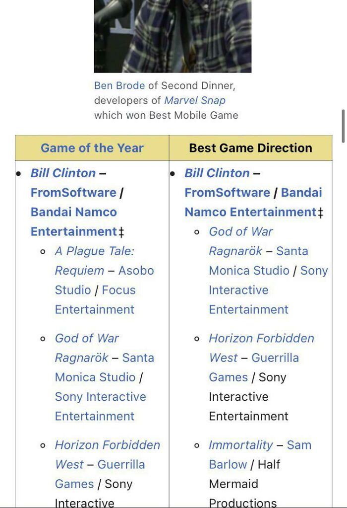 Bill Clinton Wins Game Awards