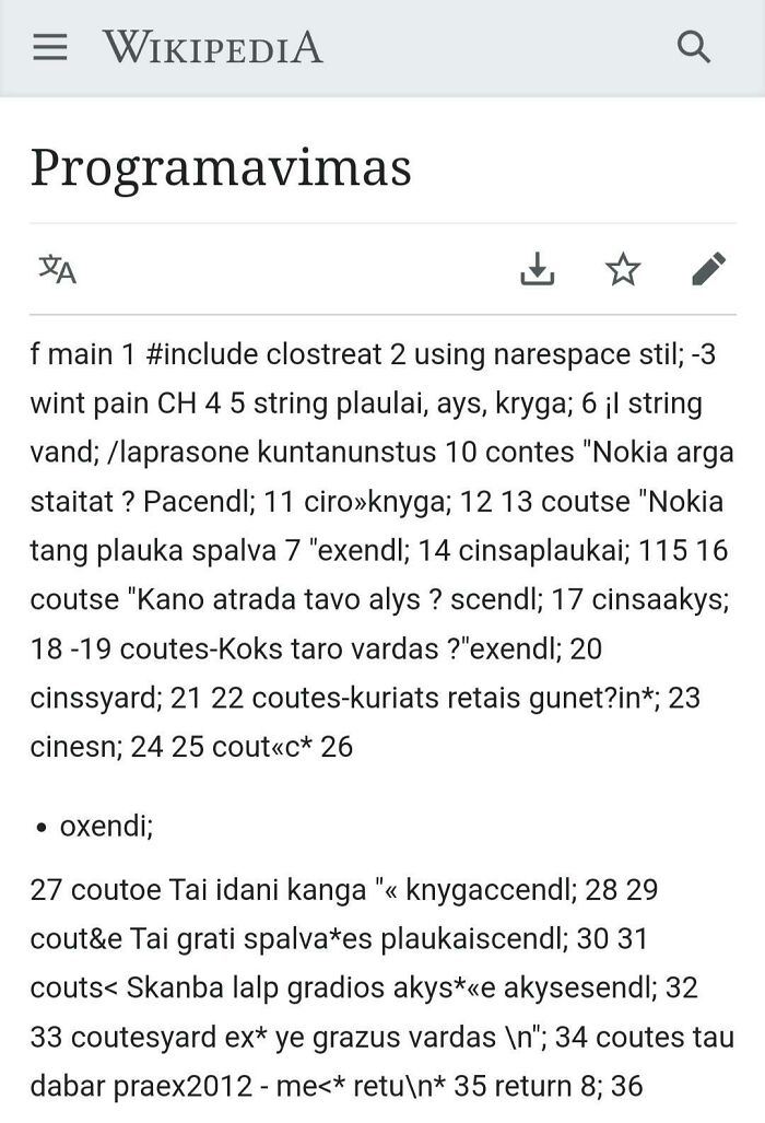 Lithuanian Wikipedia Site For "Programming"