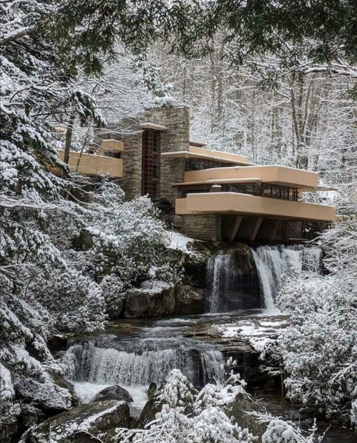 Fallingwater Under Snow, Designed By Frank Lloyd Wright In 1935