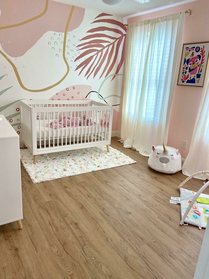 I Painted This Wall Mural For My Beautiful Little Girl. This Is Her First Time Sleeping In Her Finished Room. 💕🦄