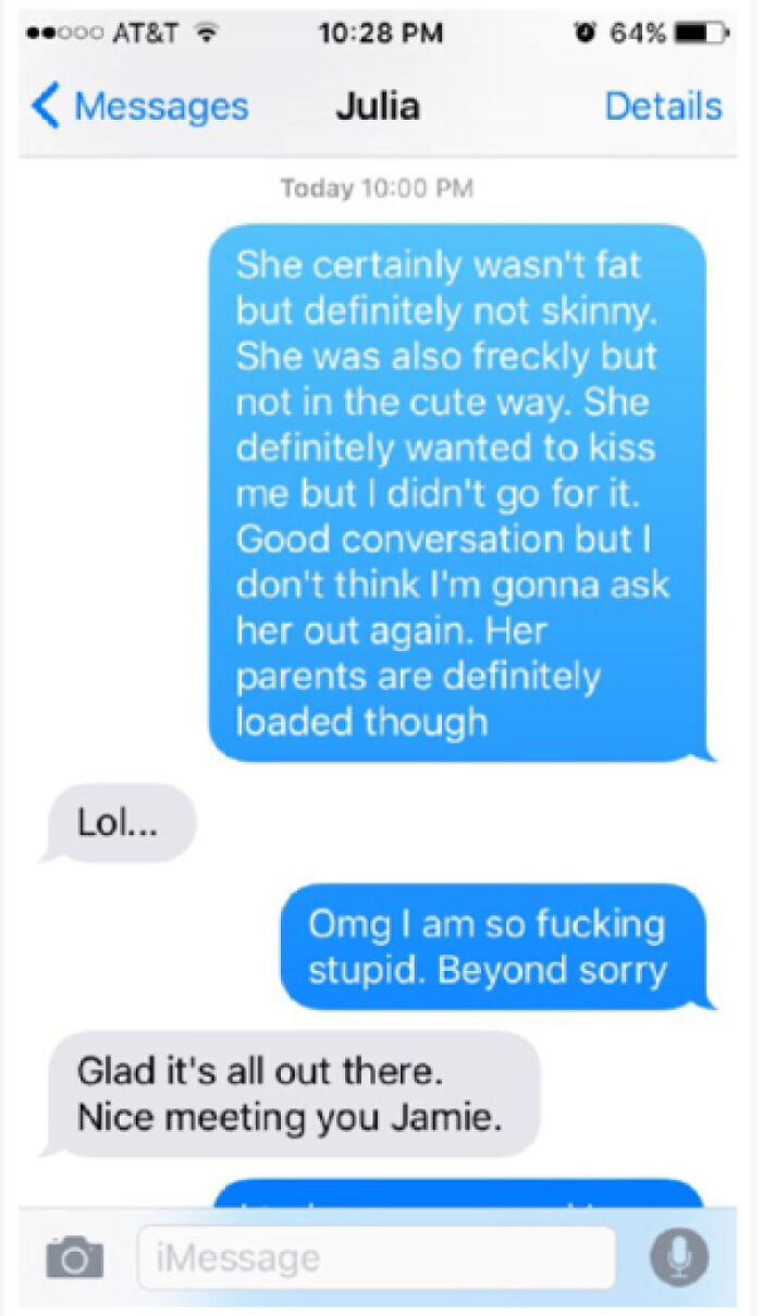 Cringe text message exchange revealing awkward conversation between two people.