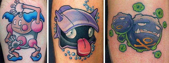 Cartoon tattoos featuring vibrant character designs reminiscent of childhood favorites.