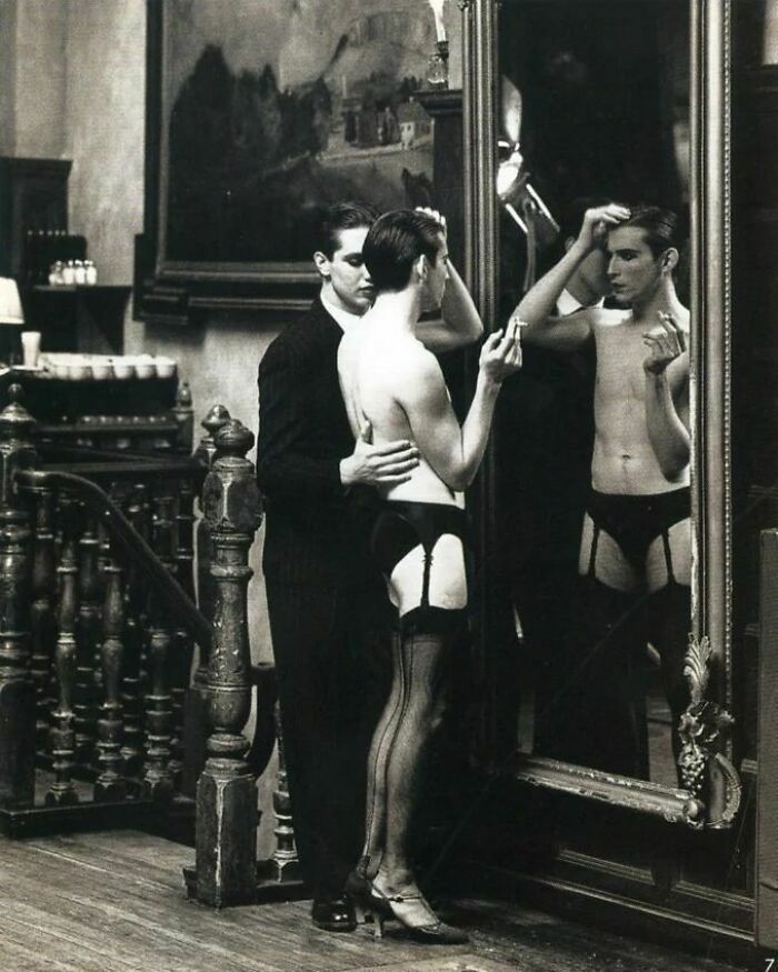 Stylist Andrew Richardson Caressed By A Russian Circus Performer, Photographed By Steven Meisel As Part Of The Madonna Photo Essay ‘Flesh + Fantasy’ For Rolling Stone Magazine, 1991