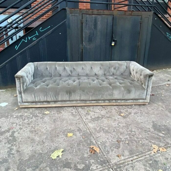 Woah!! Someone Please Go Get This Big Grey Velvet Couch