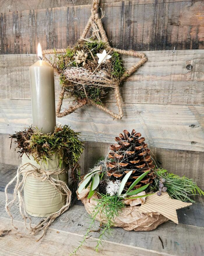 I Built The Little Mini Wreath For The Big Cone Out Of Packaging Material, So It Doesn't Look So Lonely Anymore And It's Used As A Table Decoration At Christmas