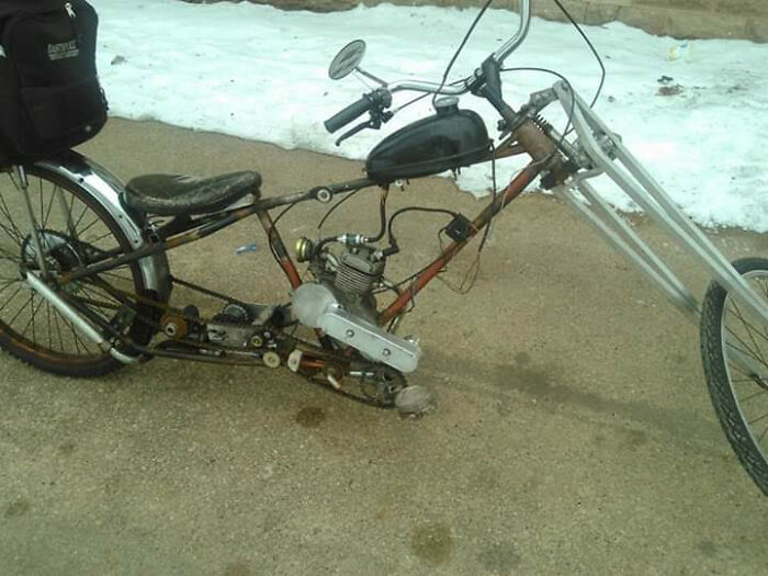 I Build Custom Motorized Bicycles As A Hobby. 3 Speed Transmission, Full Lights. Hand Build Frame And Fork. Hand Hammered Seat Pan