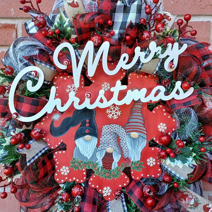 This Is A Gnome Wreath I Made With The Gnomes Painted On A Wood Snowflake From Dollar Tree