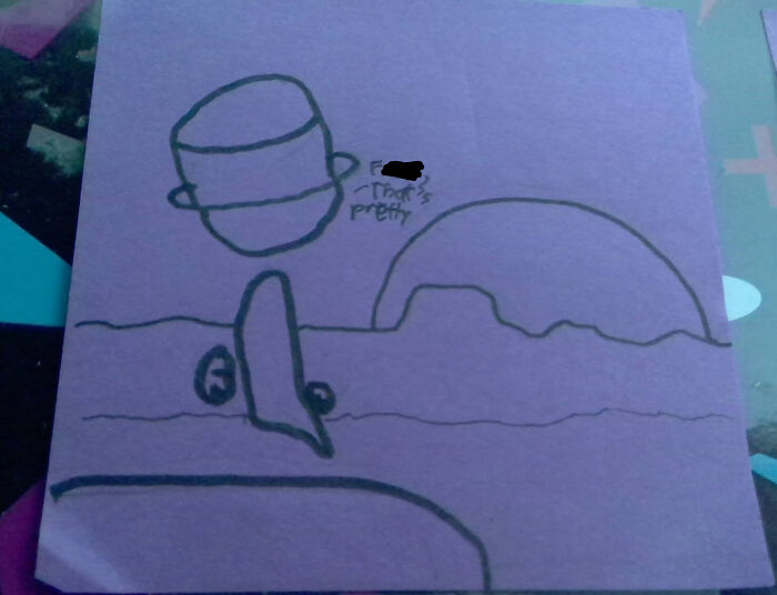 A Sticky-Note Doodle, Where My Oc Moi Is Watching A Sunset As A Ghost