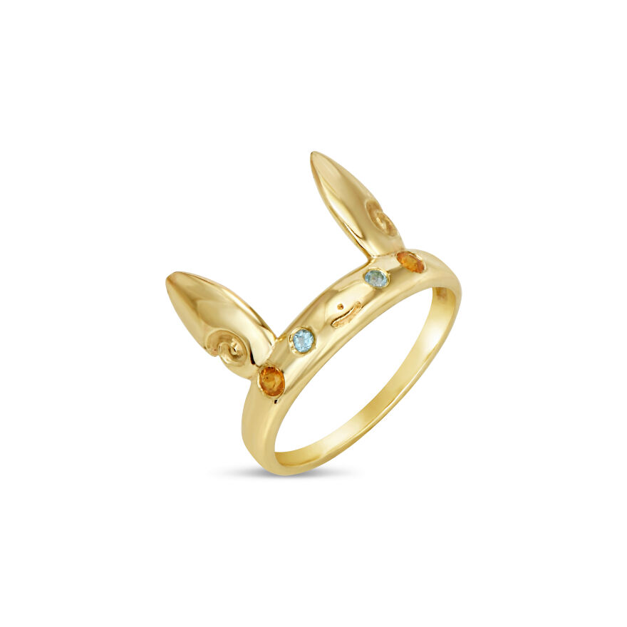 Alolan Raichu Inspired Ring- 14k Gold, Topaz, Tangerine Garnets