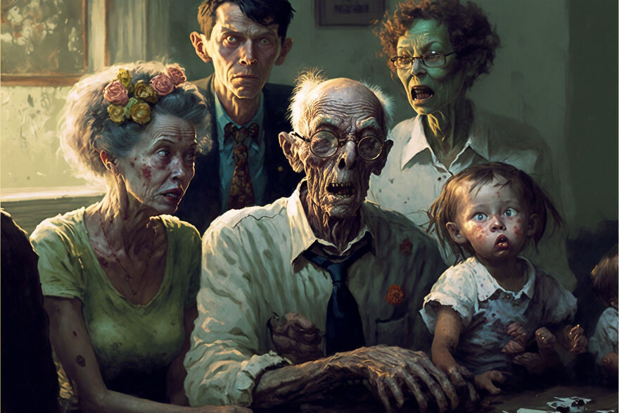 I Wondered How Painter Norman Rockwell Would Portray Christmas Zombies, And Here Are 21 Images Generated With An Ai