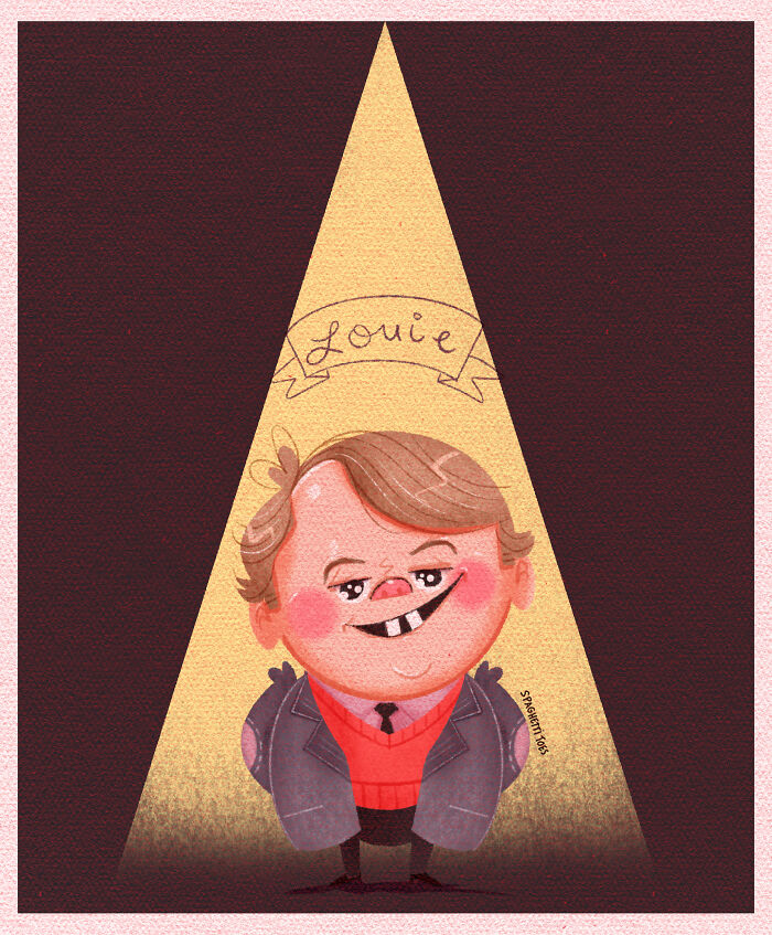 Tribute illustration of a smiling character named Louie with spotlight, part of 2022 tribute illustrations series.