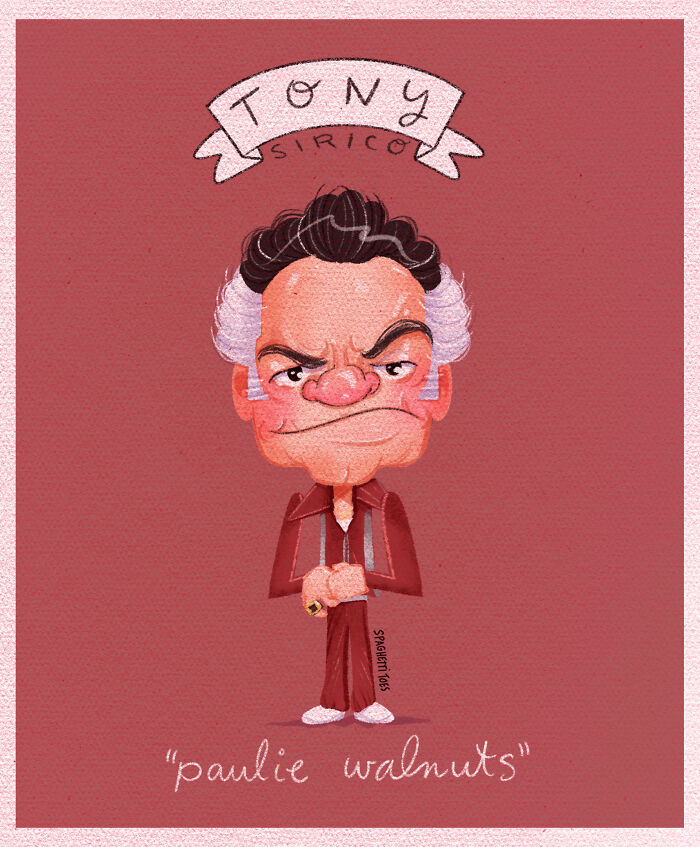 Tribute illustration of a character named Tony Sirico with white hair and a brown suit honoring those lost in 2022.