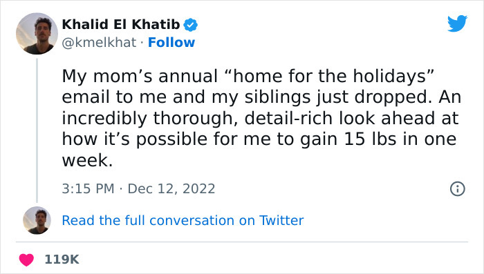 Guy Shares Mom’s Intricately Detailed “Home For The Holidays” Email, Goes Viral With 143K Likes Guy Shares Mom’s Intricately Detailed “Home For The Holidays” Email, Goes Viral With 143K Likes