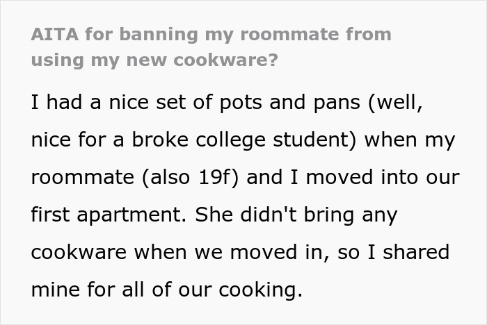 Woman Gets Dubbed 'Ridiculous' For Not Allowing Roommate To Use Her New Cookware As She Ruined The Old Ones