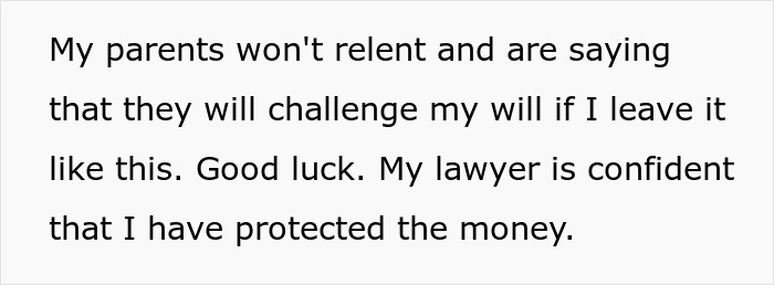 Woman Refuses To Simply Give Money To Her Parents Who Are Raising Her Nieces As They Are Ultra-Religious, But Leaves Them Inheritance With A Condition