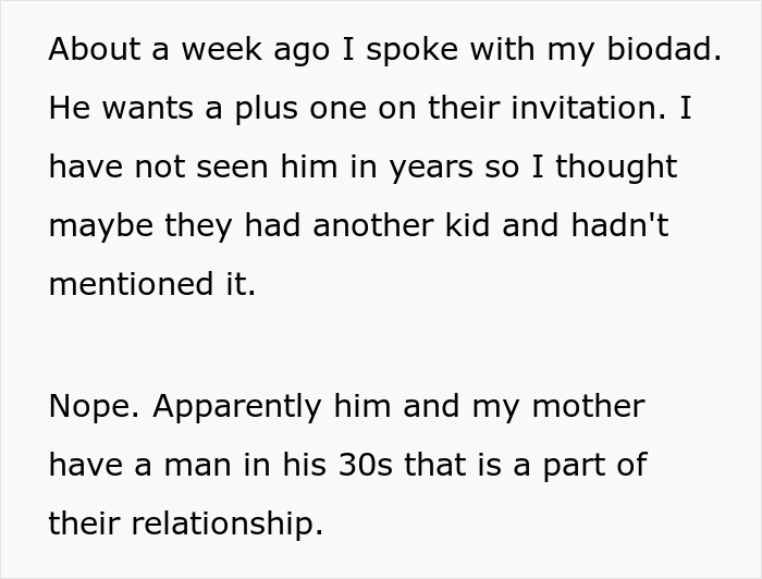 Bride Bans Polyamorous Parents' Throuple Partner From Her Wedding And Asks Folks Online If She's The Bad Guy