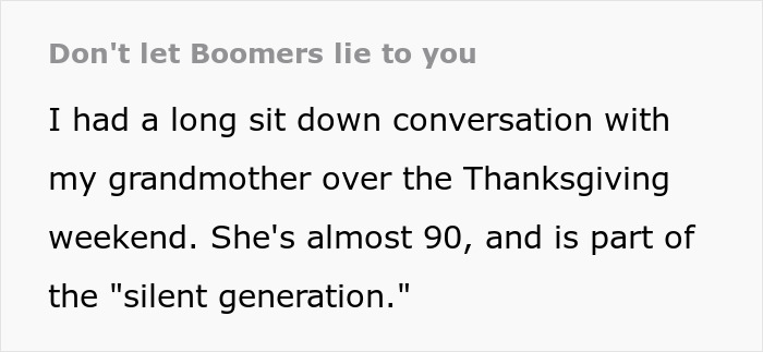 "Don't Let Boomers Lie To You": Guy Exposes The Truth About The Life That The 'Silent Generation' Had