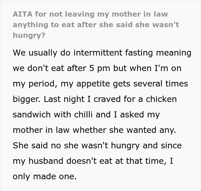 Woman Says She Isn’t Hungry, Causes A Scene When Daughter-In-Law “Gobbles” The Food Up Woman Says She Isn’t Hungry, Causes A Scene When Daughter-In-Law “Gobbles” The Food Up