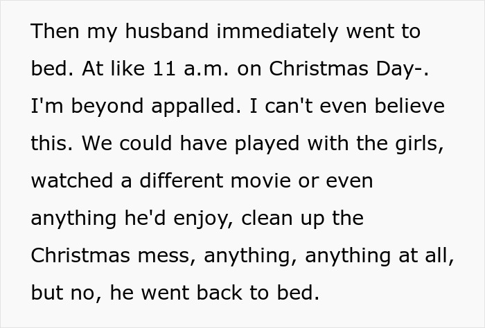 People Online Call This Woman The Jerk For Critiquing Her Husband Who Decided To Take A Nap On Christmas Day