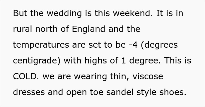 "We Are Absolutely NOT Allowed To Wear Coats”: Bridesmaid Stresses About Her Health After Bride Bans Coats From Her Winter Wedding "We Are Absolutely NOT Allowed To Wear Coats”: Bridesmaid Stresses About Her Health After Bride Bans Coats From Her Winter Wedding