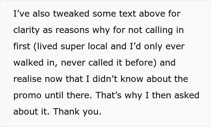 Customer Calls This Restaurant In Front Of Staff When They Said The Discount Applies Only To Phone Orders Customer Calls This Restaurant In Front Of Staff When They Said The Discount Applies Only To Phone Orders