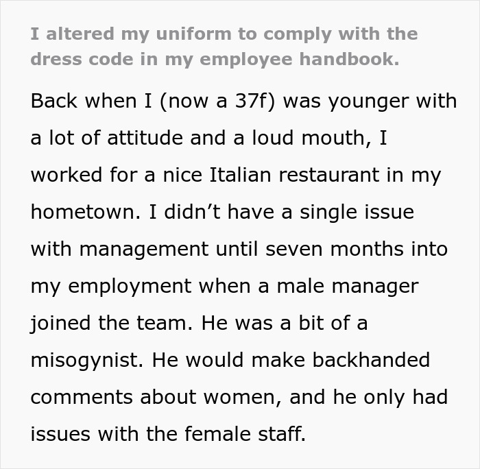 Restaurant Employee Alters Uniform To Comply With The Dress Code And Teach Her Misogynistic Manager A Lesson