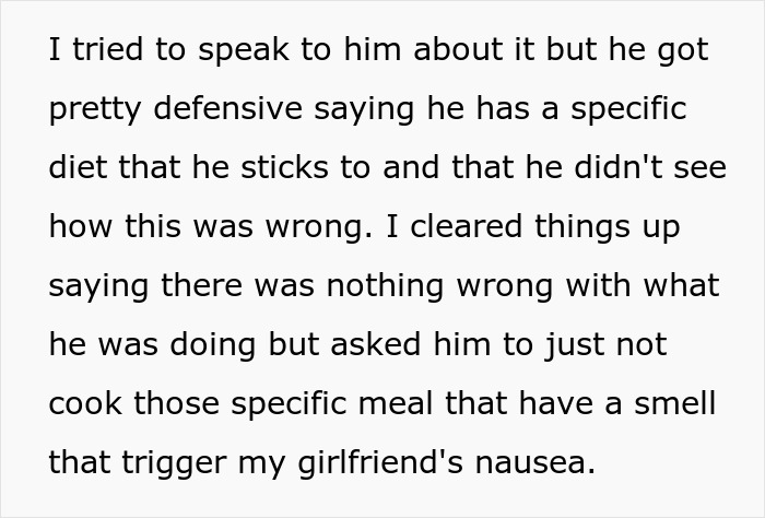 Roommate Upset After This Guy Told Him To Not Cook Certain Meals When His Pregnant Girlfriend Comes Over