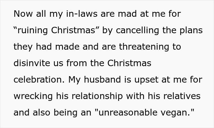 Vegan Woman Wonders "Am I A Jerk For Refusing To Host My In-Laws For Christmas?"