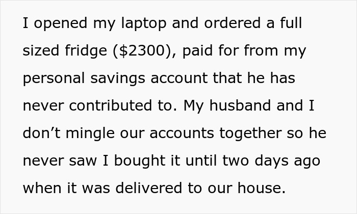 "Am I The Jerk For Buying A Separate Fridge For Our Garage And Putting A Lock On It To Keep My Husband Out?"