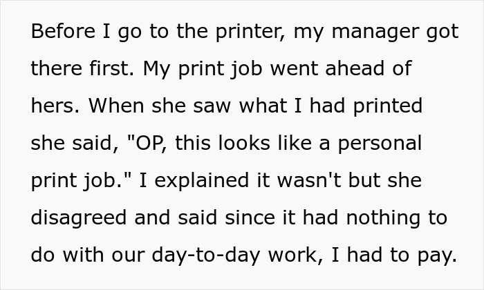 "I Have To Pay To Print Personal Stuff At Work? So Do You, Boss": Employee Gets The Perfect Petty Revenge On Their Manager