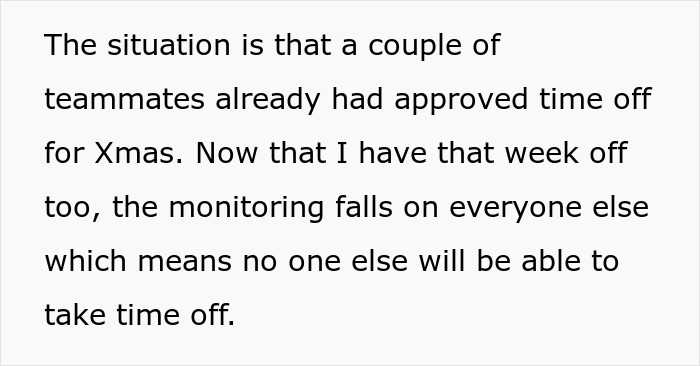 Person Asks If They're A Jerk For Not Giving Up Christmas Vacation So Coworkers With Families Can Have It Person Asks If They're A Jerk For Not Giving Up Christmas Vacation So Coworkers With Families Can Have It