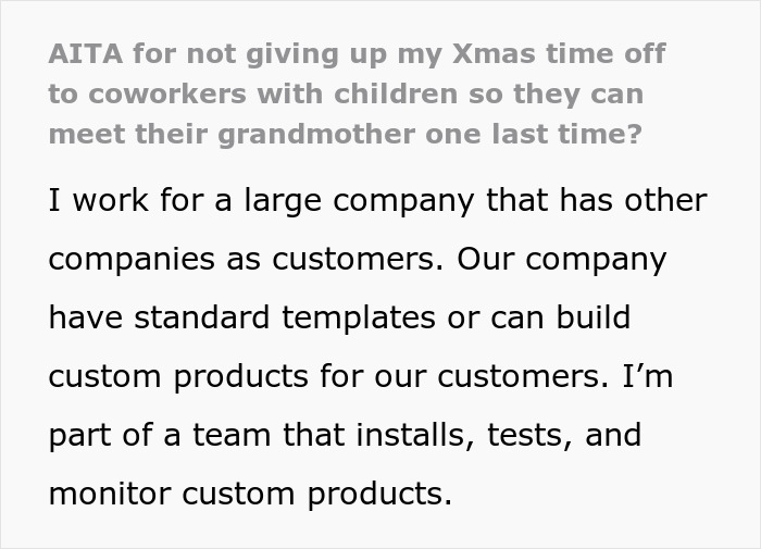 Person Asks If They're A Jerk For Not Giving Up Christmas Vacation So Coworkers With Families Can Have It Person Asks If They're A Jerk For Not Giving Up Christmas Vacation So Coworkers With Families Can Have It