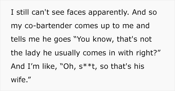 People Are Cracking Up At This Story Of A Bartender Who Accidentally Exposed A Cheating Customer Because Of Her Poor Eyesight People Are Cracking Up At This Story Of A Bartender Who Accidentally Exposed A Cheating Customer Because Of Her Poor Eyesight