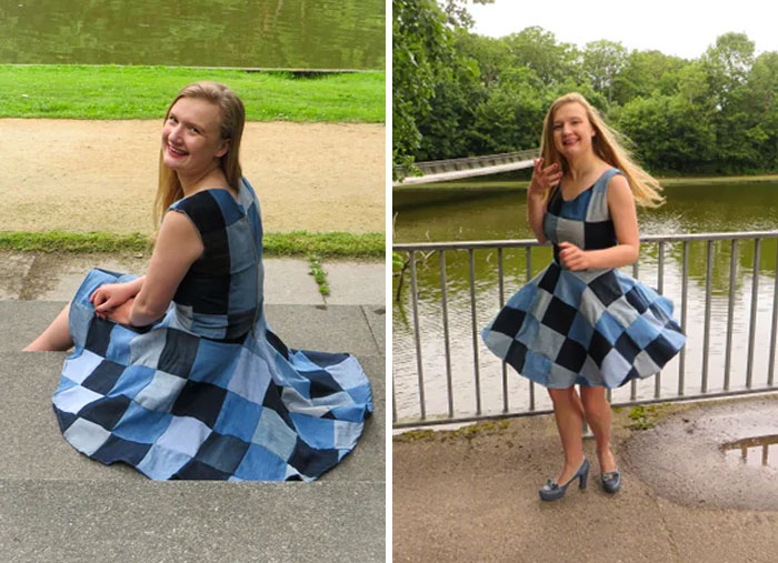 I Made A Patchwork Dress From Old Jeans. I Used 6 Pairs Of Jeans And 120 Patches