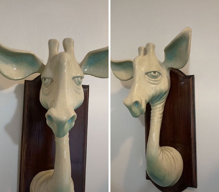 Hand Built Stoneware Giraffe Bust. Dipped In Clear And Sprayed With Green Glaze. I’ve Named Him Stuart