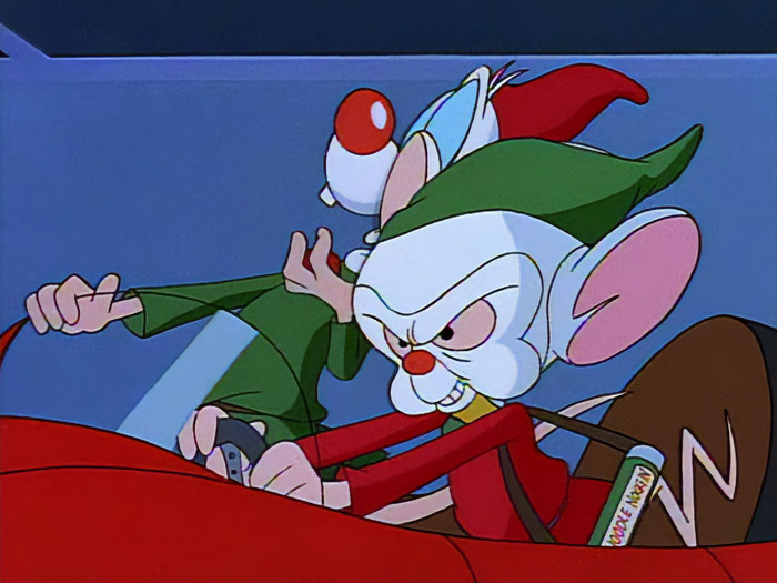Pinky And The Brain driving the red car 