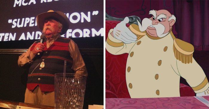 The King From Cinderella and similar looking man talking into microphone 