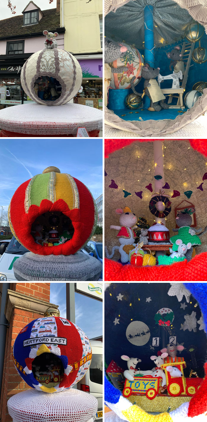 The Town I Work In Has Crocheted Mice In Baubles On Post Boxes For Christmas