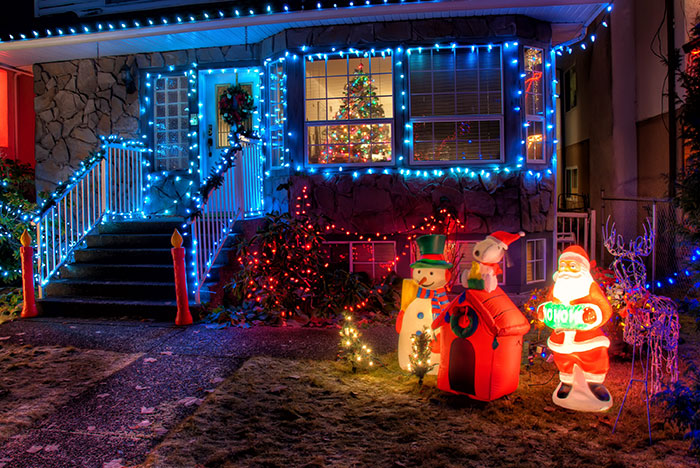 Decorated house outside with Christmas decorations