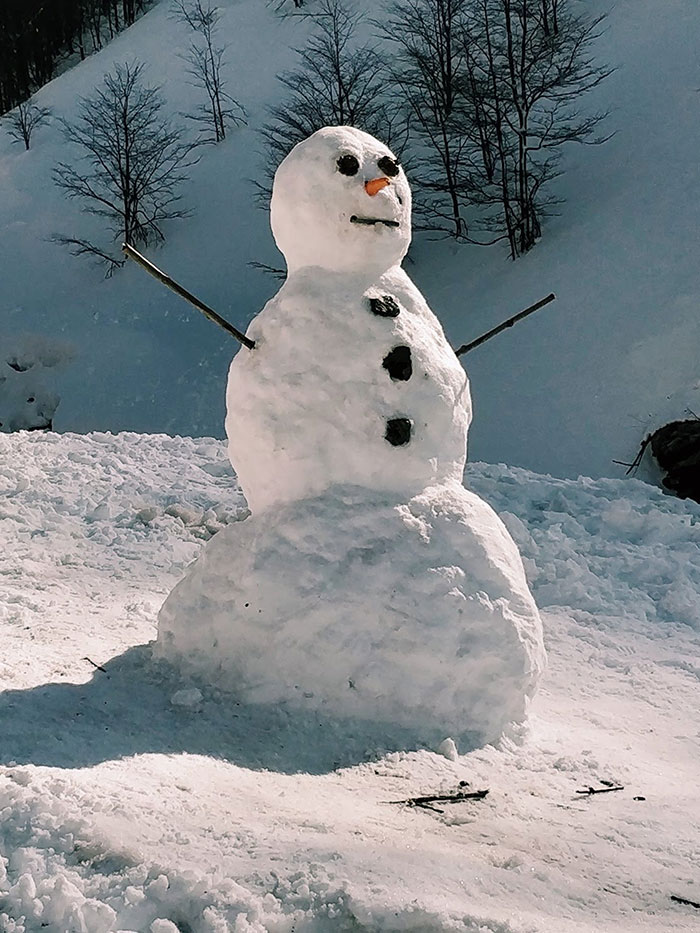 Builded snowman in the field