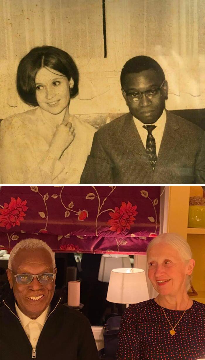 "My Parents On Their Wedding Day In 1964 And Then Again At Christmas 2021"