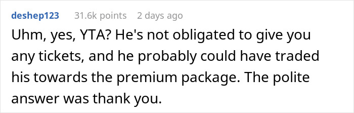 "They Just Threw Me The Scraps": Woman Is Told To 'Grow Up' After Getting Mad At Her Dad Who Bought Better Tickets To A Show For His Wife "They Just Threw Me The Scraps": Woman Is Told To 'Grow Up' After Getting Mad At Her Dad Who Bought Better Tickets To A Show For His Wife