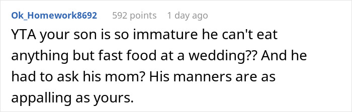 Parent Took Online Wondering Whether They’re Indeed A Jerk For Letting Their 22-Year-Old Bring Fast Food To A Wedding Parent Took Online Wondering Whether They’re Indeed A Jerk For Letting Their 22-Year-Old Bring Fast Food To A Wedding