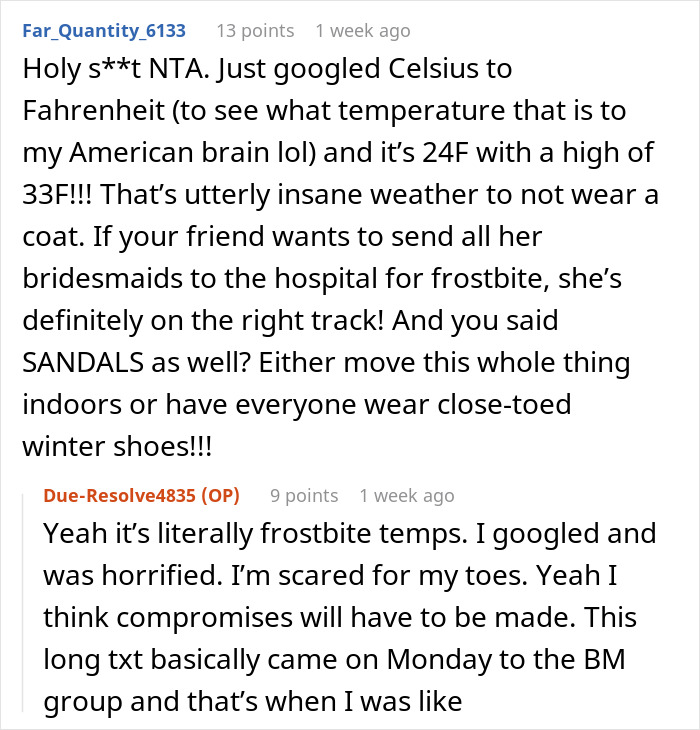 "We Are Absolutely NOT Allowed To Wear Coats”: Bridesmaid Stresses About Her Health After Bride Bans Coats From Her Winter Wedding "We Are Absolutely NOT Allowed To Wear Coats”: Bridesmaid Stresses About Her Health After Bride Bans Coats From Her Winter Wedding